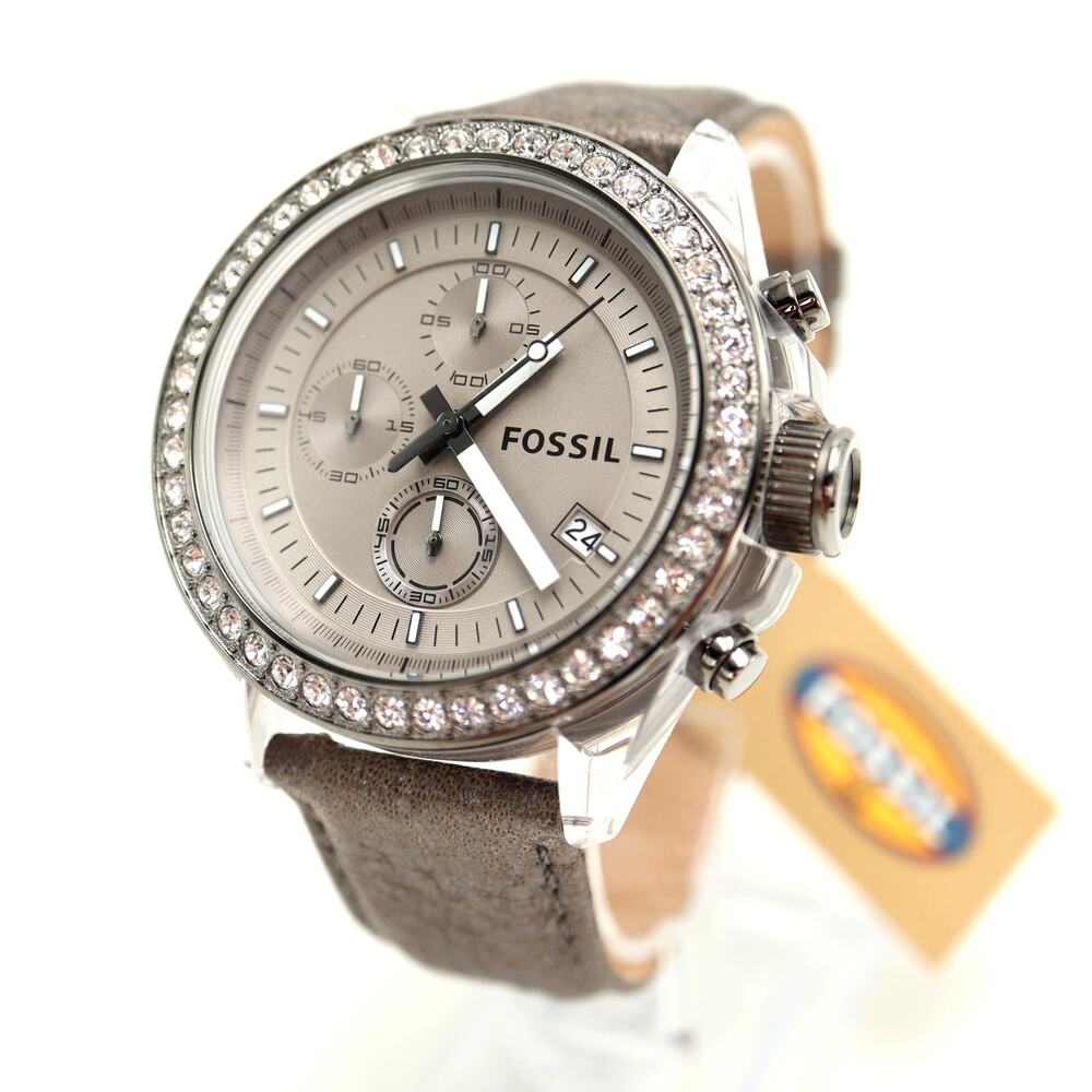 Fossil Decker 42mm Clear Chronograph Watch Gray Leather CH2842 NWT New Battery